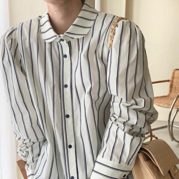 パフスリーブストライプシャツ 5092-お取り寄せ5092-画像3-韓国ファッション通販POPREA［ポップリア］