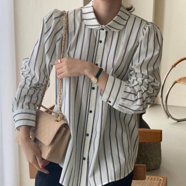 パフスリーブストライプシャツ 5092-お取り寄せ5092-画像5-韓国ファッション通販POPREA［ポップリア］