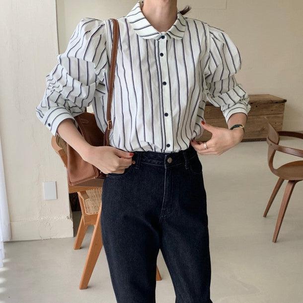 パフスリーブストライプシャツ 5092-お取り寄せ5092-画像6-韓国ファッション通販POPREA［ポップリア］