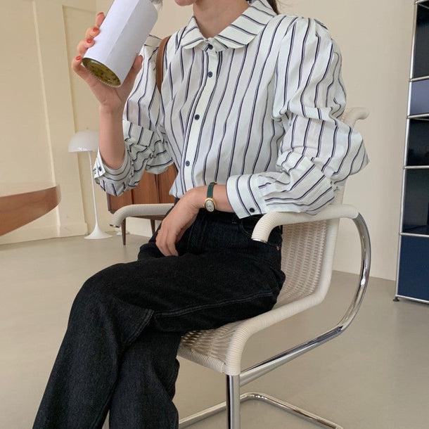 パフスリーブストライプシャツ 5092-お取り寄せ5092-画像8-韓国ファッション通販POPREA［ポップリア］