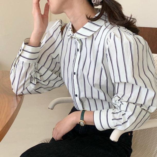 パフスリーブストライプシャツ 5092-お取り寄せ5092-画像9-韓国ファッション通販POPREA［ポップリア］
