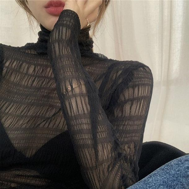 タートルネックシースルートップス 5100-black_お取り寄せ51002-画像7-韓国ファッション通販POPREA［ポップリア］