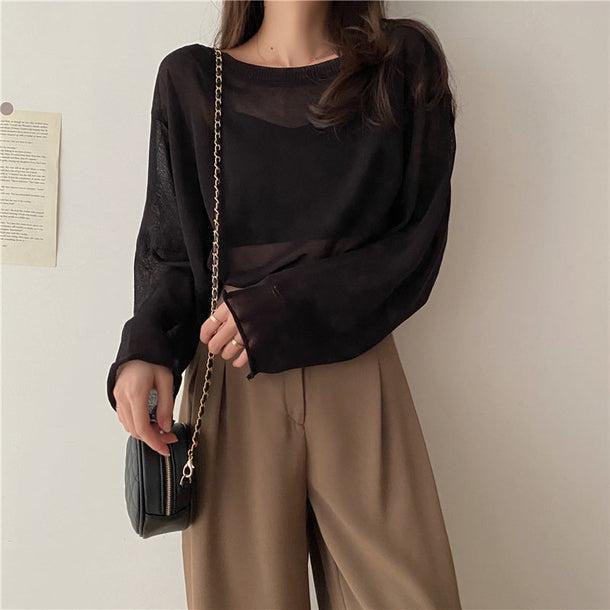 ラウンドネックシアートップス 5101-black_お取り寄せ51012-画像6-韓国ファッション通販POPREA［ポップリア］