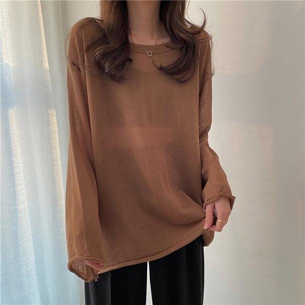 ラウンドネックシアートップス 5101-brown_お取り寄せ51014-画像13-韓国ファッション通販POPREA［ポップリア］