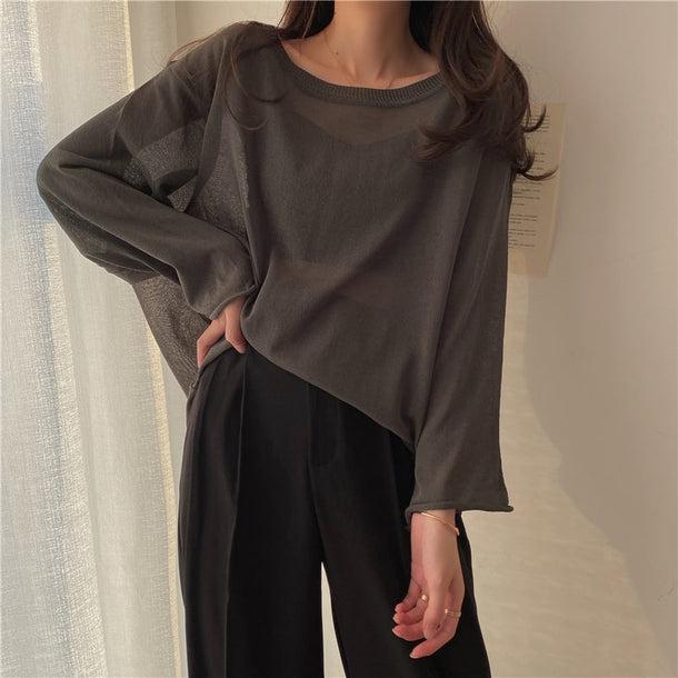 ラウンドネックシアートップス 5101-dark-green_お取り寄せ51015-画像15-韓国ファッション通販POPREA［ポップリア］