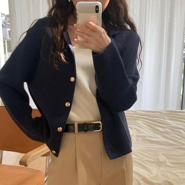 ゴールドボタンオープンカラージャケット 5106-navy_お取り寄せ51062-画像2-韓国ファッション通販POPREA［ポップリア］