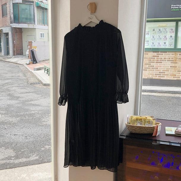 ギャザーシフォンワンピース 5107-S/black_お取り寄せ51074-画像14-韓国ファッション通販POPREA［ポップリア］