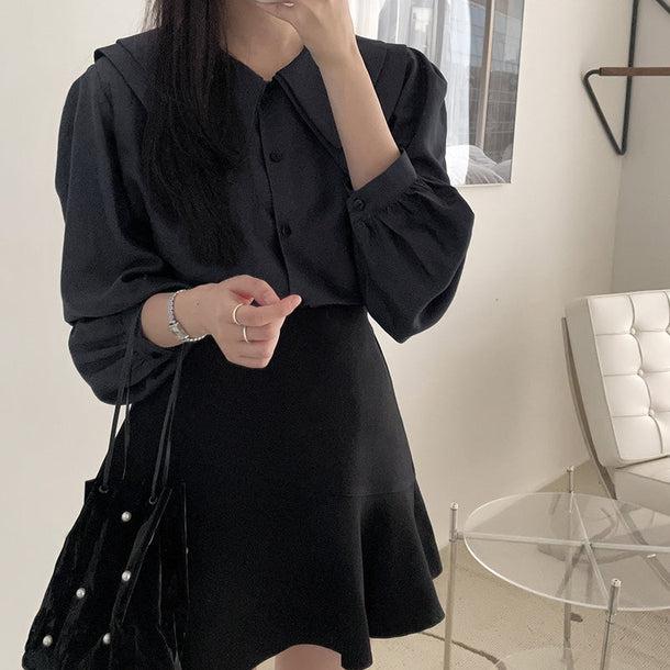 ダブルハンサムカットカラーブラウス 5113-S/black_お取り寄せ51134-画像12-韓国ファッション通販POPREA［ポップリア］