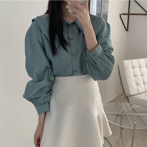 ダブルハンサムカットカラーブラウス 5113-S/green_お取り寄せ51137-画像15-韓国ファッション通販POPREA［ポップリア］