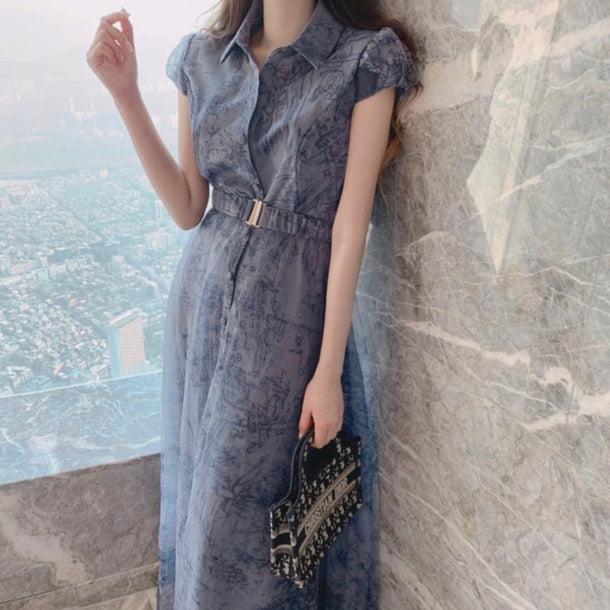 シックパターンフレンチワンピース 5115-お取り寄せ5115-画像2-韓国ファッション通販POPREA［ポップリア］