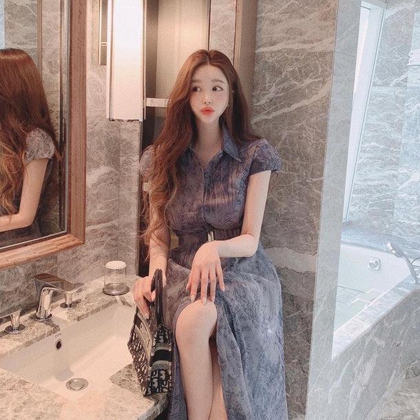 シックパターンフレンチワンピース 5115-お取り寄せ5115-画像6-韓国ファッション通販POPREA［ポップリア］