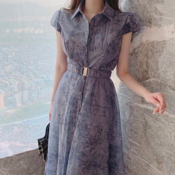 シックパターンフレンチワンピース 5115-お取り寄せ5115-画像1-韓国ファッション通販POPREA［ポップリア］