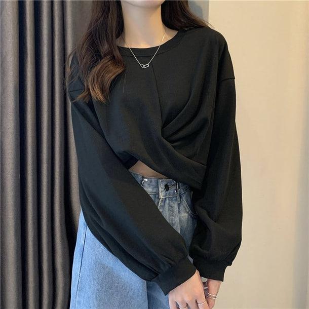 クロップドデザインスウェット 5118-black_お取り寄せ51183-画像11-韓国ファッション通販POPREA［ポップリア］