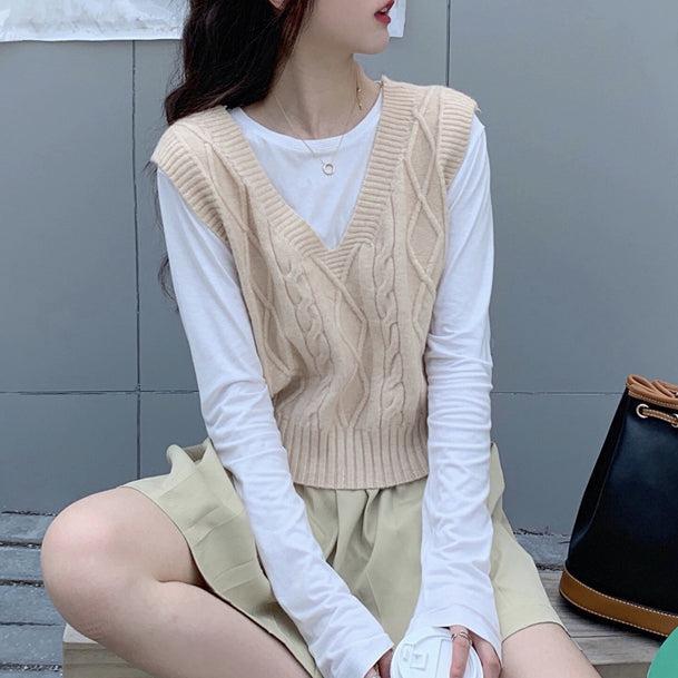 デザインケーブルニットベスト 5119-ivory_お取り寄せ51192-画像9-韓国ファッション通販POPREA［ポップリア］