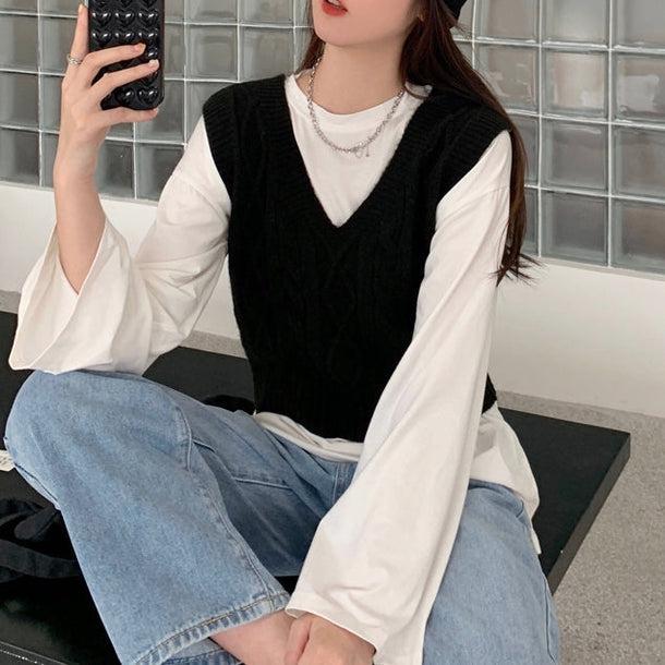 デザインケーブルニットベスト 5119-black_お取り寄せ51193-画像16-韓国ファッション通販POPREA［ポップリア］