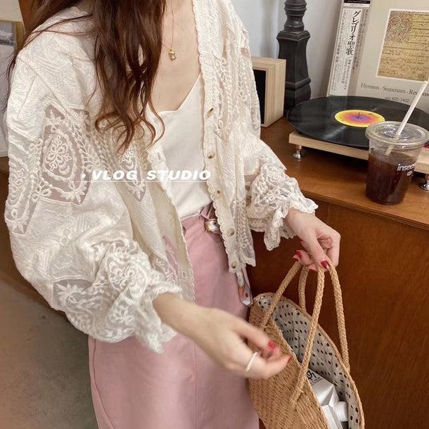 Vネックシフォンシアーカーディガン﻿ 5123-お取り寄せ5123-画像2-韓国ファッション通販POPREA［ポップリア］