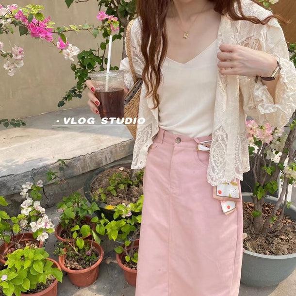 Vネックシフォンシアーカーディガン﻿ 5123-お取り寄せ5123-画像3-韓国ファッション通販POPREA［ポップリア］