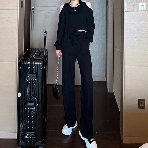 オフショルトレーナー＆パンツセット 5132-S/black_お取り寄せ51324-画像11-韓国ファッション通販POPREA［ポップリア］