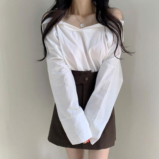 オフショルダーシンプルシャツブラウス 5133-white_お取り寄せ51332-画像7-韓国ファッション通販POPREA［ポップリア］