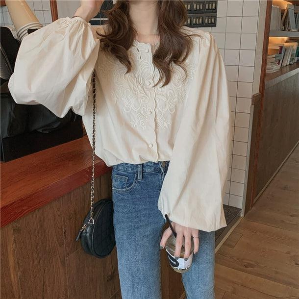 ボリュームスリーブ刺繍ブラウス 5135-お取り寄せ5135-画像11-韓国ファッション通販POPREA［ポップリア］