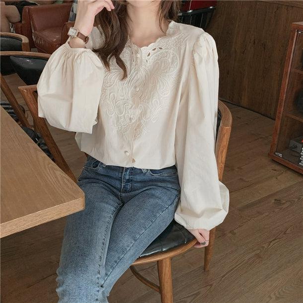 ボリュームスリーブ刺繍ブラウス 5135-お取り寄せ5135-画像1-韓国ファッション通販POPREA［ポップリア］