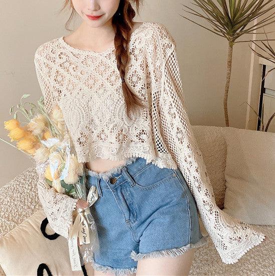 ショートレーストップス﻿ 5143-お取り寄せ5143-画像2-韓国ファッション通販POPREA［ポップリア］