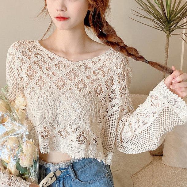 ショートレーストップス﻿ 5143-お取り寄せ5143-画像1-韓国ファッション通販POPREA［ポップリア］