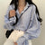フリルスリーブストライプシャツ 5151-S/blue_お取り寄せ51511-画像1-韓国ファッション通販POPREA［ポップリア］