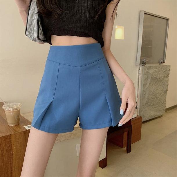 ハイウエストショートパンツ 5153-S/blue_お取り寄せ51531-画像1-韓国ファッション通販POPREA［ポップリア］