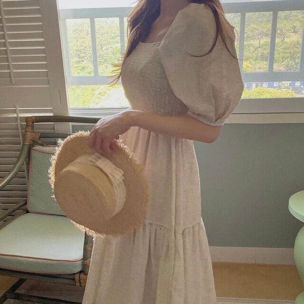 スクエアカラーレトロコットンワンピース 5157-お取り寄せ5157-画像10-韓国ファッション通販POPREA［ポップリア］