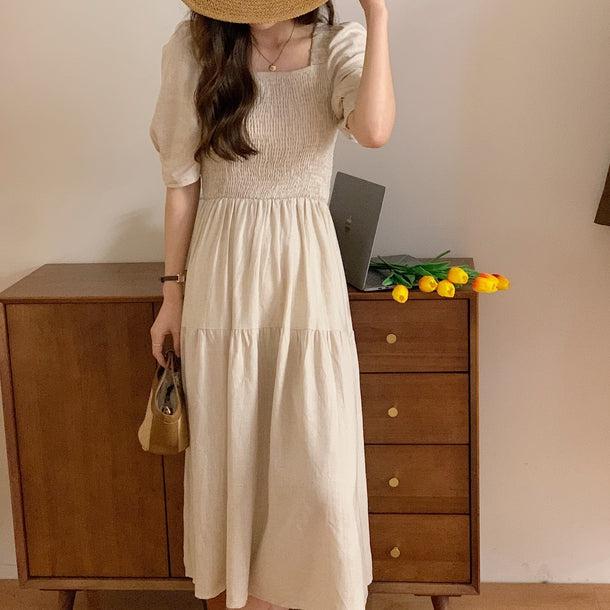 スクエアカラーレトロコットンワンピース 5157-お取り寄せ5157-画像11-韓国ファッション通販POPREA［ポップリア］