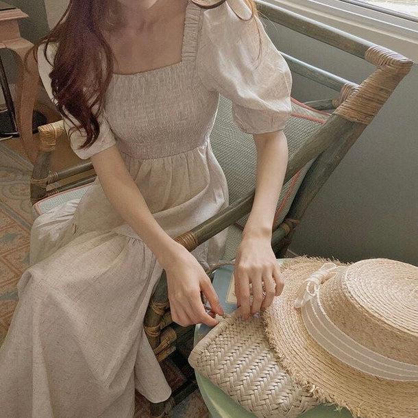 スクエアカラーレトロコットンワンピース 5157-お取り寄せ5157-画像12-韓国ファッション通販POPREA［ポップリア］