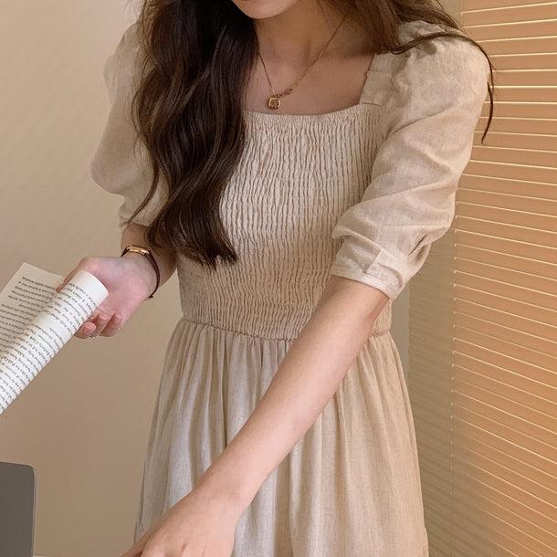 スクエアカラーレトロコットンワンピース 5157-お取り寄せ5157-画像13-韓国ファッション通販POPREA［ポップリア］