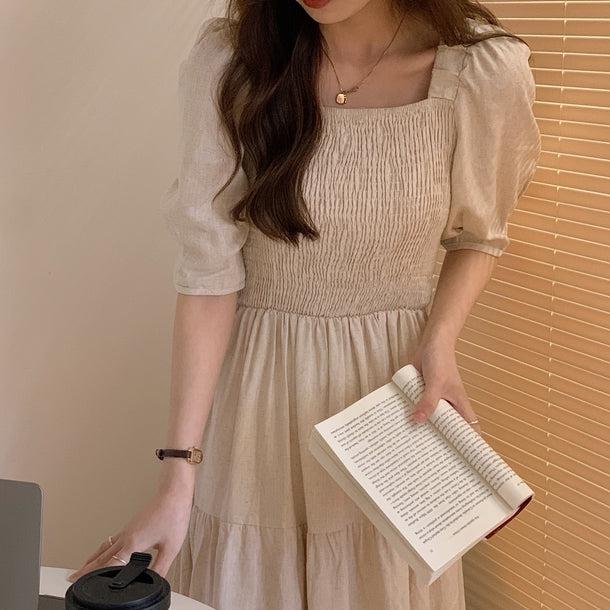 スクエアカラーレトロコットンワンピース 5157-お取り寄せ5157-画像14-韓国ファッション通販POPREA［ポップリア］