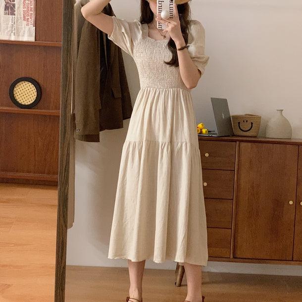 スクエアカラーレトロコットンワンピース 5157-お取り寄せ5157-画像15-韓国ファッション通販POPREA［ポップリア］