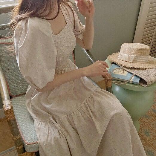 スクエアカラーレトロコットンワンピース 5157-お取り寄せ5157-画像16-韓国ファッション通販POPREA［ポップリア］