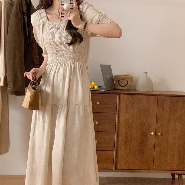 スクエアカラーレトロコットンワンピース 5157-お取り寄せ5157-画像5-韓国ファッション通販POPREA［ポップリア］