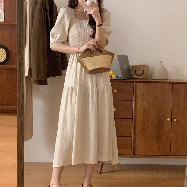 スクエアカラーレトロコットンワンピース 5157-お取り寄せ5157-画像6-韓国ファッション通販POPREA［ポップリア］