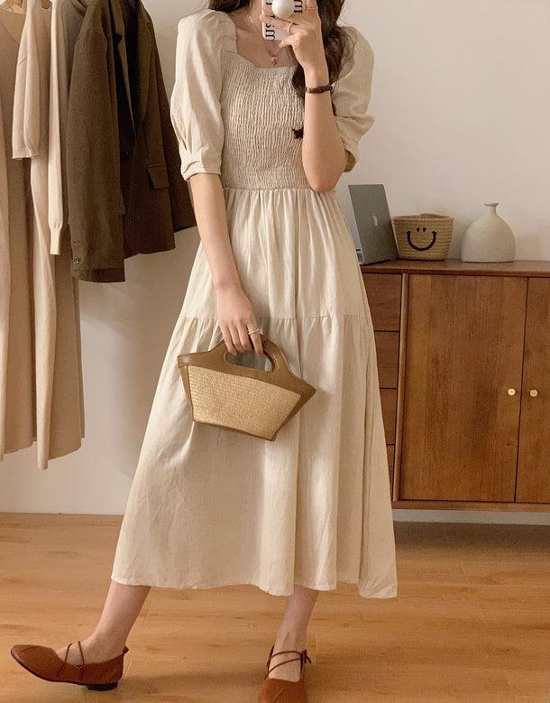 スクエアカラーレトロコットンワンピース 5157-お取り寄せ5157-画像7-韓国ファッション通販POPREA［ポップリア］