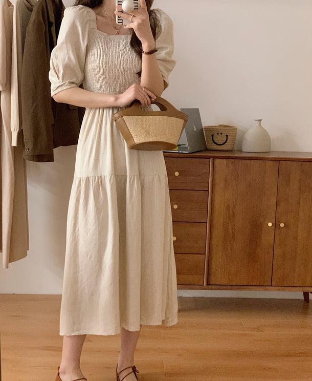 スクエアカラーレトロコットンワンピース 5157-お取り寄せ5157-画像9-韓国ファッション通販POPREA［ポップリア］