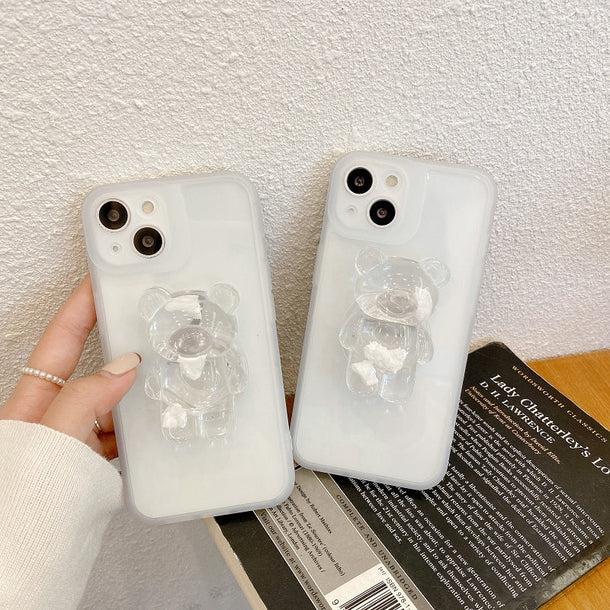 クリアくまちゃんスマホグリップ 5162-white_お取り寄せ51621-画像1-韓国ファッション通販POPREA［ポップリア］