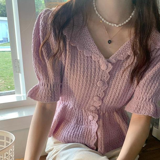 ロマンティックフリルサマーニット 5163-purple_お取り寄せ51631-画像1-韓国ファッション通販POPREA［ポップリア］