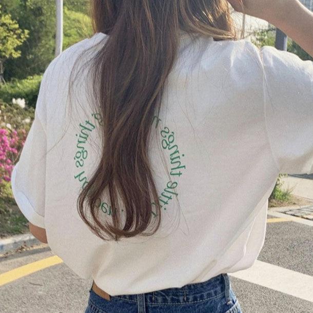 ラウンドロゴTシャツ 5164-green_お取り寄せ51641-画像1-韓国ファッション通販POPREA［ポップリア］