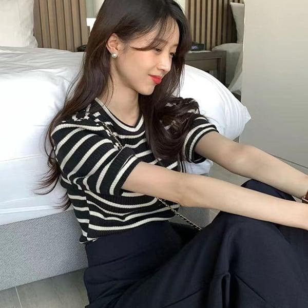 パフスリーブボーダーTシャツ 5168-お取り寄せ5168-画像5-韓国ファッション通販POPREA［ポップリア］