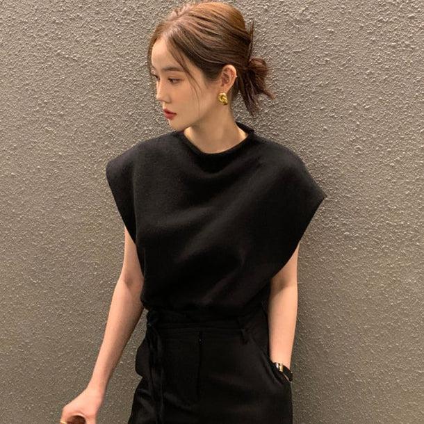 フレンチスリーブサマーニット 5183-black_お取り寄せ51832-画像4-韓国ファッション通販POPREA［ポップリア］