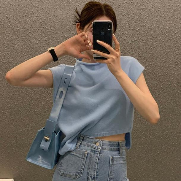 フレンチスリーブサマーニット 5183-blue_お取り寄せ51834-画像13-韓国ファッション通販POPREA［ポップリア］