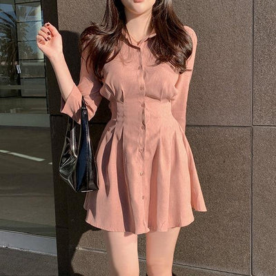 フェミニンカジュアルワンピース 5195-pink_お取り寄せ51951-画像1-韓国ファッション通販POPREA［ポップリア］