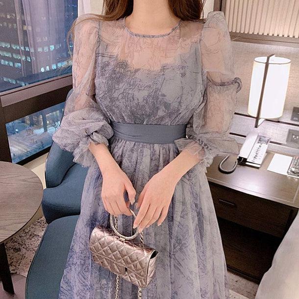 トワルドジュイオーガンジーワンピース 5212-blue_お取り寄せ52121-画像1-韓国ファッション通販POPREA［ポップリア］