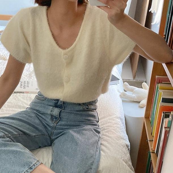 アンニュイサマーニットカーディガン 5218-yellow_お取り寄せ52182-画像4-韓国ファッション通販POPREA［ポップリア］