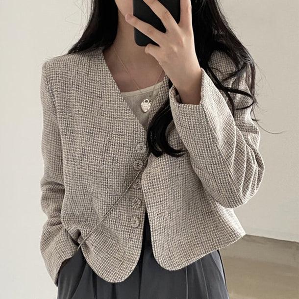 ライトグレーノーカラーショートジャケット 5223-gray_お取り寄せ5223-画像2-韓国ファッション通販POPREA［ポップリア］